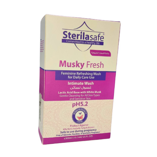 Sterilasafe Musky Fresh, Feminine Wash,Protection And Refreshment For The Female, Lactic Acid, White Musk, 300 Ml
